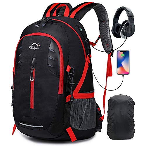 A AM SeaBlue 30L Ligero Mochila de Senderismo para Acampar,Viajar,Alpinismo,Trekking,15.6 Pulgadas Mochila de Viaje Puerto USB,Cubierta Impermeable para Mochila,Negro