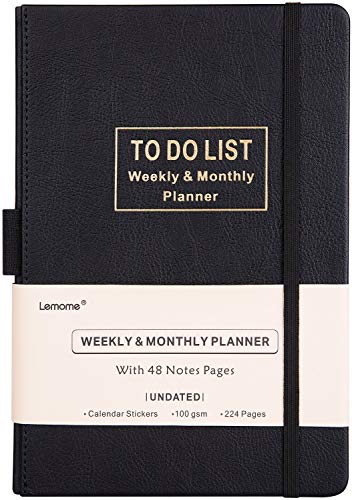 A5 Agenda/Planner - Académico Planificador Semanal, Mensual y Anual sin Fecha con To-Do List. Papel Grueso Para Lograr sus Objetivos, 5.75"x 8.25", Bolsillo Trasero con 48 Páginas de Notas