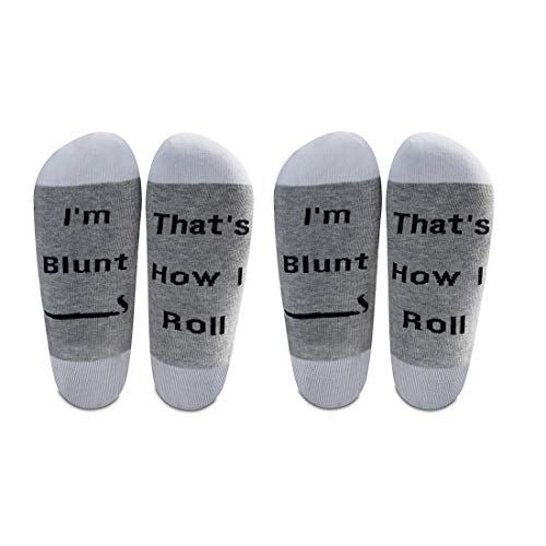 Aatop Calcetines divertidos para fumadores de cigarros I'm Blunt That's How I Roll calcetines de algodón para fumadores regalos de Navidad Gris Juego de 2 pares. Talla única