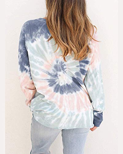 ABINGOO Mujer Sudadera con Tie Dye la Camiseta Manga Larga Sudadera con Capucha Sweatshirt Casual Blusa Tops,Azul,L