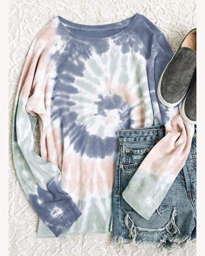 ABINGOO Mujer Sudadera con Tie Dye la Camiseta Manga Larga Sudadera con Capucha Sweatshirt Casual Blusa Tops,Azul,L