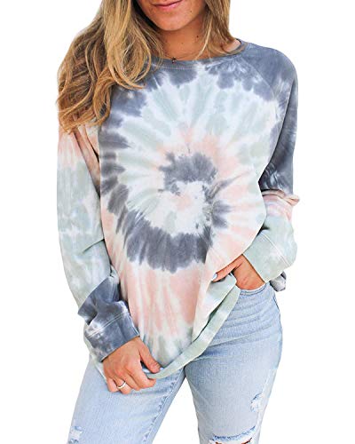 ABINGOO Mujer Sudadera con Tie Dye la Camiseta Manga Larga Sudadera con Capucha Sweatshirt Casual Blusa Tops,Azul,L