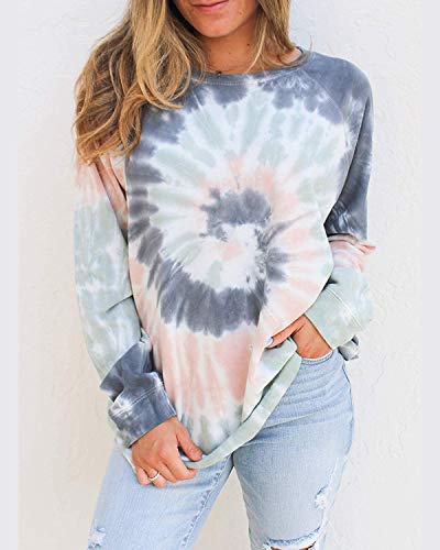 ABINGOO Mujer Sudadera con Tie Dye la Camiseta Manga Larga Sudadera con Capucha Sweatshirt Casual Blusa Tops,Azul,M