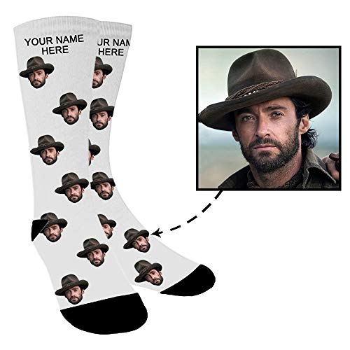 ABIsedrin Calcetines personalizados, calcetines divertidos con foto, regalo del día del padre, cumpleaños, día de Navidad (Blanco)