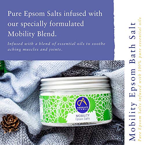 Absolute Aromas Mobility Sal de baño de Epsom 1150g - Sulfato de magnesio con aceites esenciales 100% puros - Aceite de menta, romero y eucalipto
