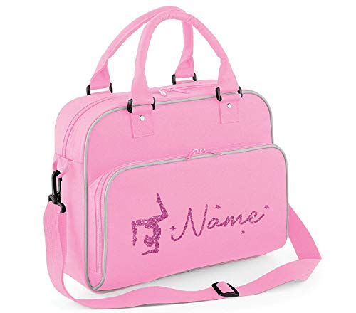 Absolutely Top - Bolsa de Gimnasia Personalizada para niños y niñas con Purpurina, Ribete Morado y Gris/impresión de Purpurina Blanca.