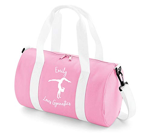 Absolutely Top - Bolsa de mano personalizada para gimnasia, color Rosa Bebé &Amp; Tirantes Blancos/Impresión Blanca, tamaño talla única