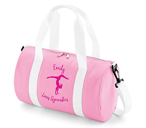 Absolutely Top - Bolsa de mano personalizada para gimnasia, color Rosa Bebé &Amp; Tirantes Blancos/Impresión Blanca, tamaño talla única