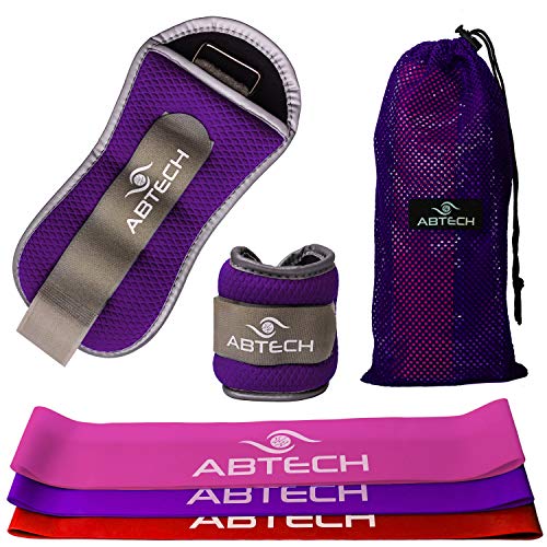 ABTECH Mujer Pesas para tobillo y muñeca, par | 500gr cada uno - Más 3 bandas de resistencia - Disfrute de este entrenamiento, kit de ejercicios en la práctica bolsa de transporte