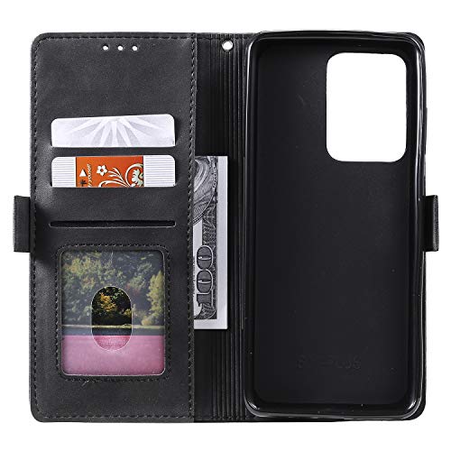 Abuenora Funda para Samsung Galaxy Note 20 Ultra, Carcasa Libro con Tapa Flip Case Antigolpes Cartera PU Cuero con Soporte Plegable Oficial Vintage Clasica Empalme Funda Color Negro