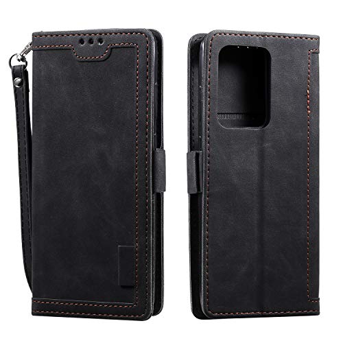 Abuenora Funda para Samsung Galaxy Note 20 Ultra, Carcasa Libro con Tapa Flip Case Antigolpes Cartera PU Cuero con Soporte Plegable Oficial Vintage Clasica Empalme Funda Color Negro