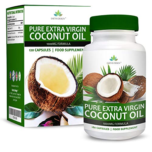 Aceite de Coco - 1000mg - Virgen y Puro con Ácidos Grasos Naturales TCM - Coconut Oil - Para Hombres y Mujeres - 180 Cápsulas (Suministro Para 3 Meses) de Earths Design