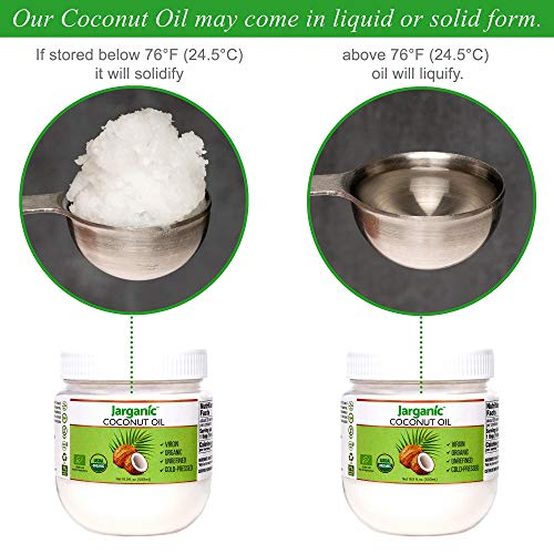 Aceite de Coco Virgen Extra Orgánico Bio 500 ml – Aceite de Coco Prensado en Frío sin Refinar para Piel, Cabello y Cocinar – Jarganic