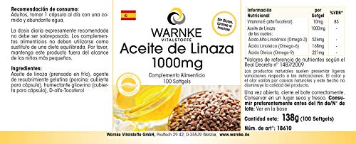 Aceite de Linaza 1000mg – Prensado en frío – 52,6% de Ácido Alfa – Linolénico (Ácidos grasos Omega 3) – 100 cápsulas