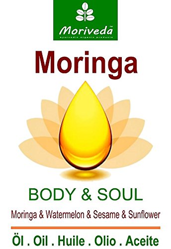 Aceite de Moringa Body & Soul (Cuerpo y Alma) aceites 100% prensados en frío de semillas de Moringa, sandía, sésamo y girasol. Para cocina, masajes, cuidado de la piel, antienvejecimiento, 100ml