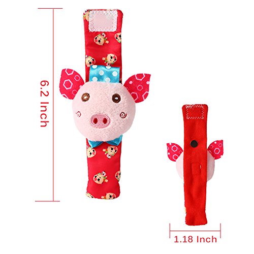 Acekid bebé pie sonajero, 4pcs muñeca sonajero y Calcetines Juguetes Set niño Juguetes de Animales Suaves Cerdo y Perro