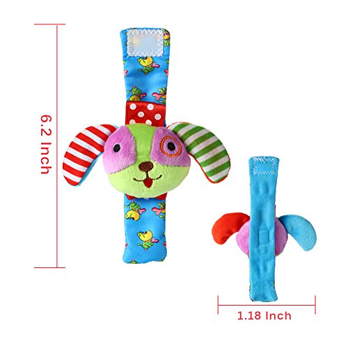 Acekid bebé pie sonajero, 4pcs muñeca sonajero y Calcetines Juguetes Set niño Juguetes de Animales Suaves Cerdo y Perro