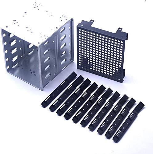 Acero Inoxidable 5.25incha 5X 3.5inch SATA SAS HDD Estante Jaula Duro Conductor Bandeja Caddy con Ventilador Space - Disco Duro Jaula Adaptador Rack Soporte - Plata + Negro