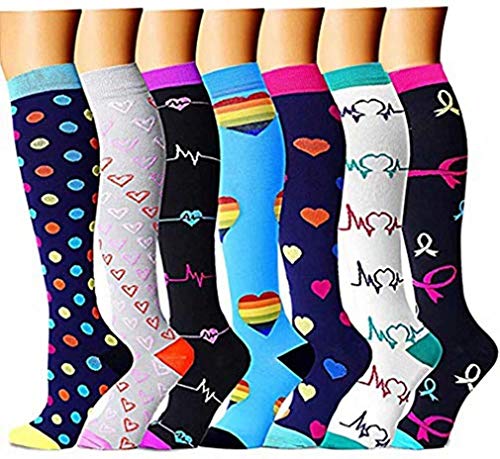 Acexy Calcetines de compresión (7 pares) para mujeres y hombres, para correr, enfermeras, circulación y recuperación (Mezcla 1, L/XL)