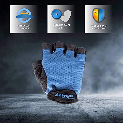 Actesso Guantes de Entrenamiento para el Ejercicio - Guantes de Entrenamiento Acolchados para Ciclismo, Levantamiento de Pesas y Crossfit (Azul, Medio)