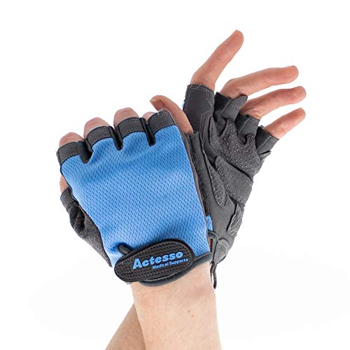 Actesso Guantes de Entrenamiento para el Ejercicio - Guantes de Entrenamiento Acolchados para Ciclismo, Levantamiento de Pesas y Crossfit (Azul, Medio)