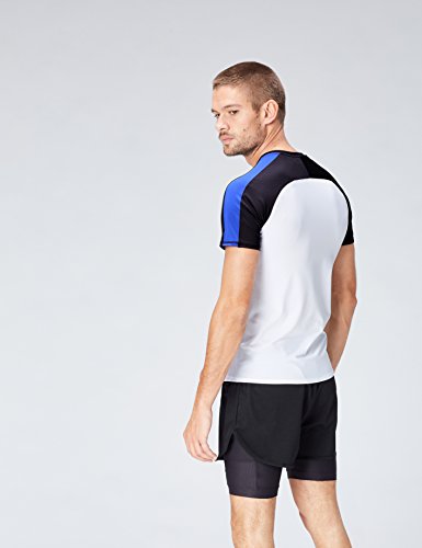 Activewear Camiseta Bicolor para Hombre, Blanco (White/Black/Cobalt Blue), Large