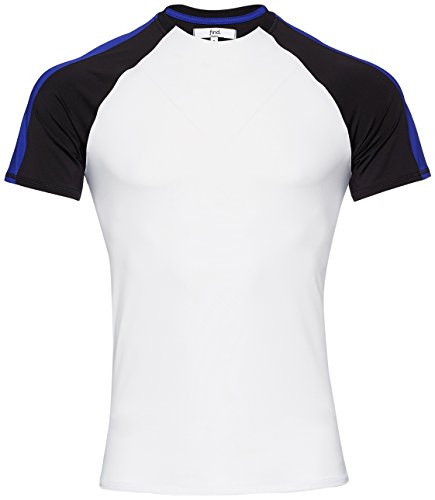 Activewear Camiseta Bicolor para Hombre, Blanco (White/Black/Cobalt Blue), Large