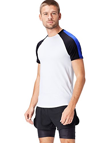 Activewear Camiseta Bicolor para Hombre, Blanco (White/Black/Cobalt Blue), Large