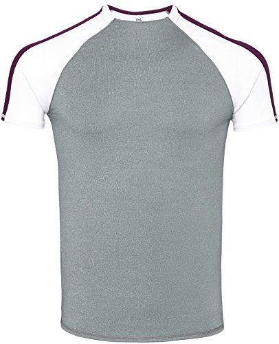 Activewear Camiseta Bicolor para Hombre, Gris (Grey Marl/white/ Aubergine), Medium