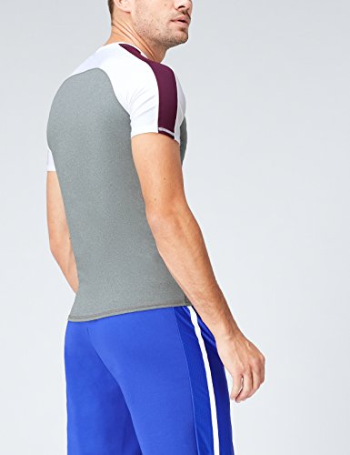 Activewear Camiseta Bicolor para Hombre, Gris (Grey Marl/white/ Aubergine), Medium