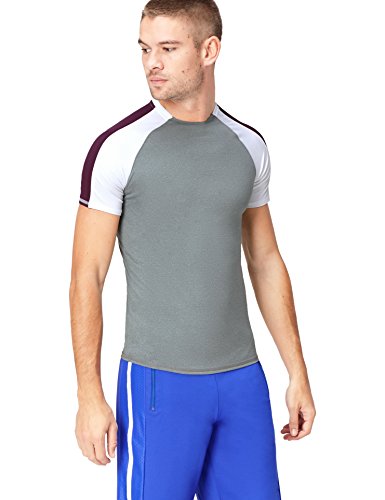 Activewear Camiseta Bicolor para Hombre, Gris (Grey Marl/white/ Aubergine), Medium