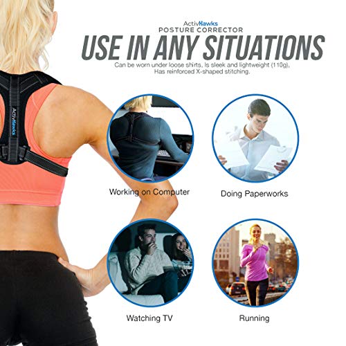 ActivHawks - Corrector de postura de espalda para hombres y mujeres, lavable y ajustable, ideal para aliviar dolores de espalda, torácicos, cuello y hombros, incluye libro electrónico de ejercicios