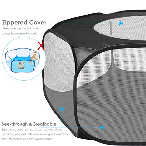 Actualizado Carpa de Jaula para Animales Pequeños con Cubierta Superior Corral para Mascotas Transpirable Y Plegable Valla de Ejercicio Abierta Al Aire Libre/Interior