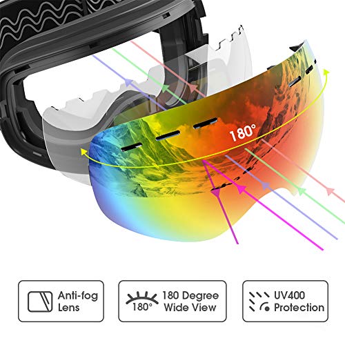 ACURE SG01 Gafas de esquí- Gafas de Snowboard OTG sin Marco para Nieve, Doble Lente con protección antiniebla y UV400 para Hombre, Mujer y Juventud (Rojo)