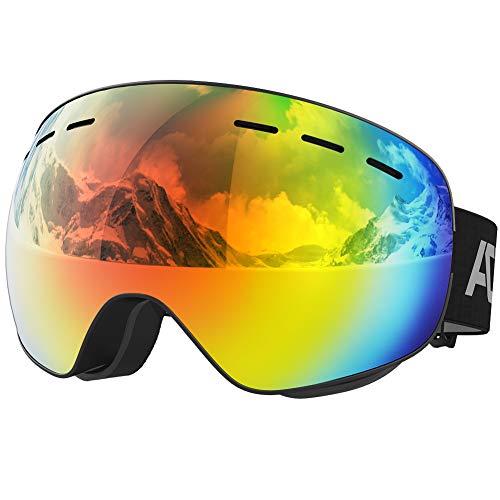 ACURE SG01 Gafas de esquí- Gafas de Snowboard OTG sin Marco para Nieve, Doble Lente con protección antiniebla y UV400 para Hombre, Mujer y Juventud (Rojo)