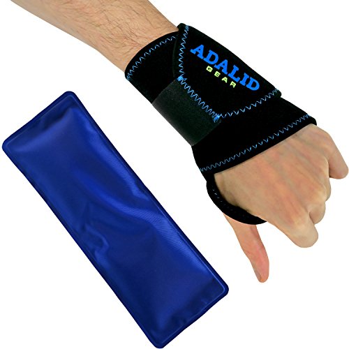 Adalid Gear - Muñequera con gel para terapia de frío y calor - Envoltura ajustable, multipropósito, apto para microondas y reutilizable (tamaño único, mano izquierda o derecha), Azul puro., talla única