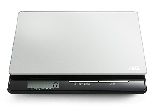 ADE Báscula digital de cocina Franzi KE1215, pantalla LCD, material-cristal de seguridad reforzado (Gris-Negro)