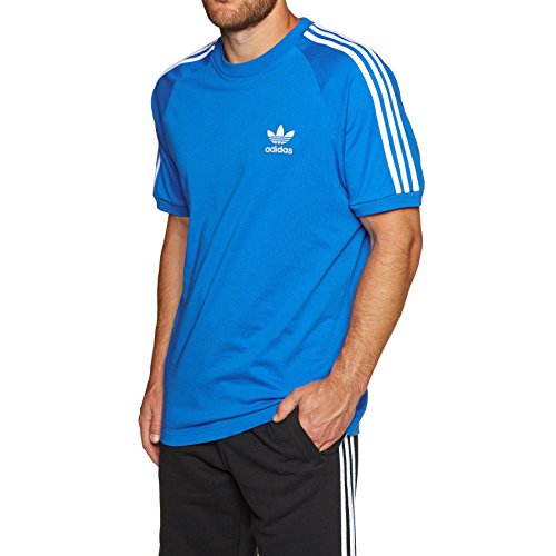 Adidas Camiseta de 3 rayas para hombre, Azul, M