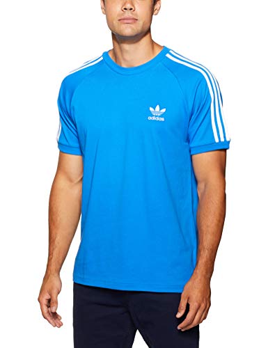 Adidas Camiseta de 3 rayas para hombre, Azul, S