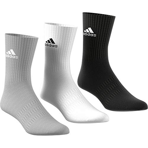 adidas Cushioned Crew Calcetines, Multicolor (Negro/Gris/Blanco), M (Pack de 3) Unisex adulto