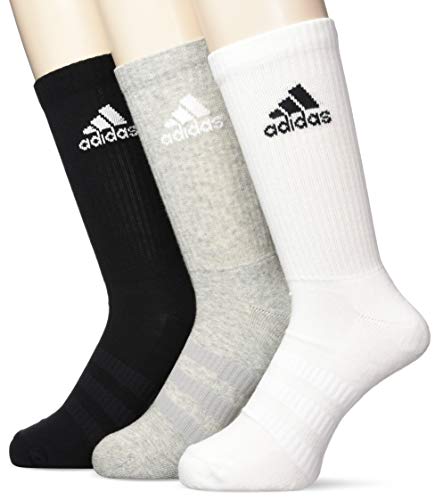 adidas Cushioned Crew Calcetines, Multicolor (Negro/Gris/Blanco), M (Pack de 3) Unisex adulto