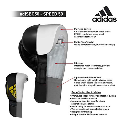 adidas Speed 50 Gym Fitness Training Workout Sparring Kick Boxing Gloves Mens Women Kids 6oz 8oz 10oz 12oz 14oz 16oz Guantes de boxeo para hombre y mujer, 6, 12 onzas, 14 oz, Unisex adulto, negro/rojo