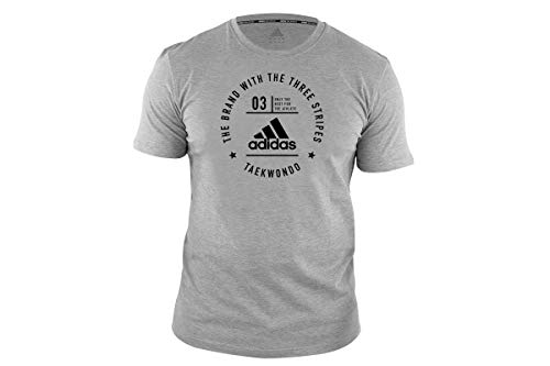 adidas T-Shirt Men Women Martial Arts Fitness Gym Workout Training Top Camiseta Taekwondo para Hombre, Mujer, Artes Marciales TKD, Gimnasio, Entrenamiento, Gris, Large