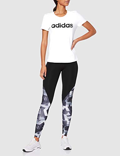 adidas W E Lin Slim T Camiseta de Manga Corta, Mujer, Blanco (White/Black), M