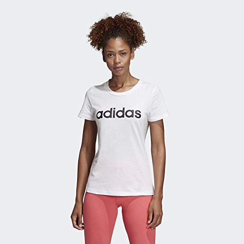 adidas W E Lin Slim T Camiseta de Manga Corta, Mujer, Blanco (White/Black), M