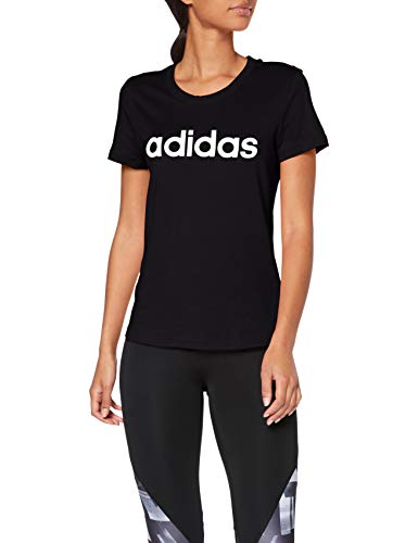 adidas W E Lin Slim T Camiseta de Manga Corta, Mujer, Negro (Black/White), M