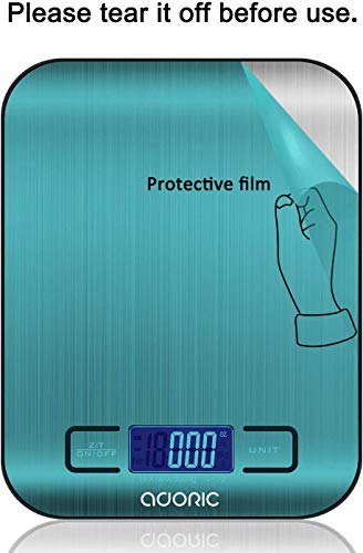 ADORIC Báscula Digital para Cocina de Acero Inoxidable, 5kg / 11 lbs, Balanza de Alimentos Multifuncional, Peso de Cocina, Color Plata (Baterías Incluidas)