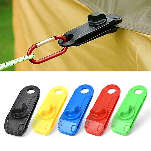 Adoture - Juego de 10 pinzas para tienda de campaña, pinzas para toldos, accesorios de tienda de campaña, accesorios de plástico para exteriores, camping, caravana, tela de jardín, color negro