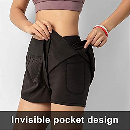 adshi 2 in 1 Running Shorts Women, Womens Gym Shorts with Phone Pocket,Double Layer Sports Shorts,for Fitness Training Men (L, Negro)