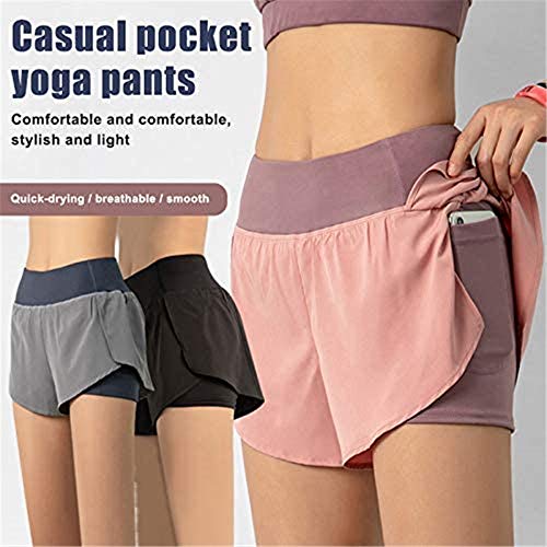 adshi 2 in 1 Running Shorts Women, Womens Gym Shorts with Phone Pocket,Double Layer Sports Shorts,for Fitness Training Men (L, Negro)